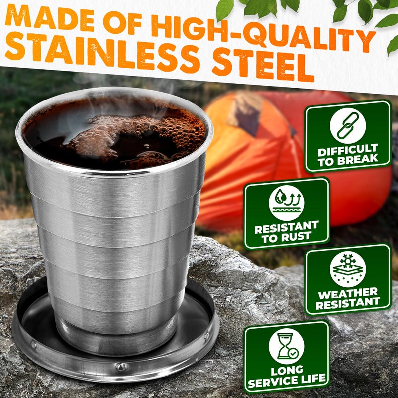 DIMROM Collapsible Travel Cup with Lid 2.5Oz (75ml) - Leak-Proof Ð¡ollapsible Shot Glass Keychain, Highly Portable, Made of Rust & Bend Resistant Stainless Steel - Foldable Cup for Traveling, Fishing, Camping - Image 3